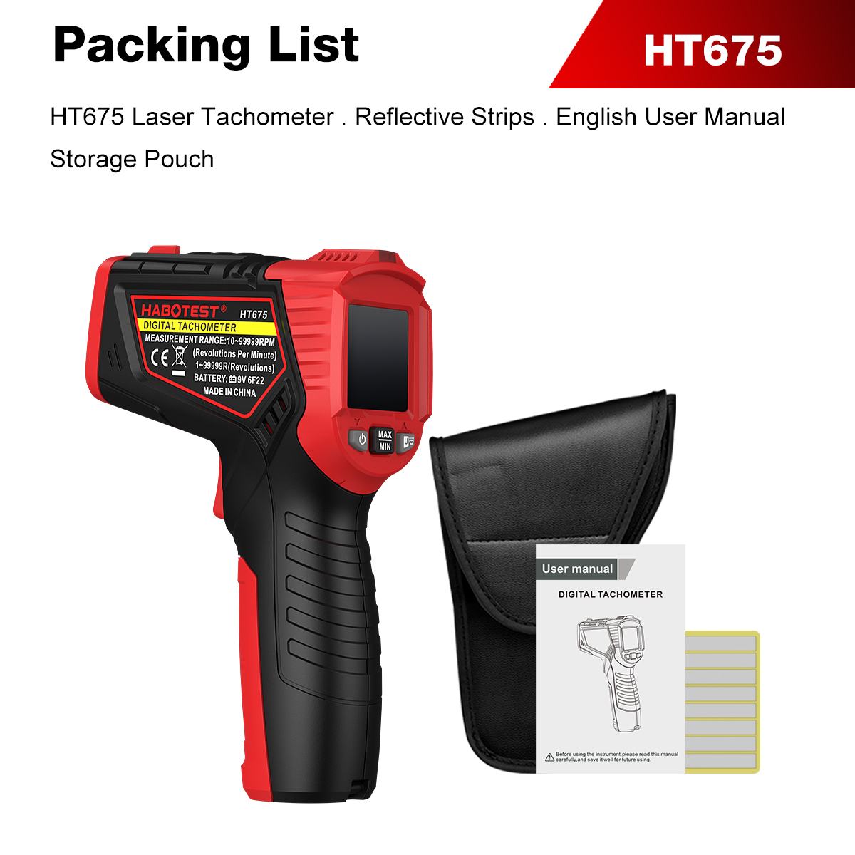 Industrial Laser Tachometer - Tacómetro Láser sin Contacto HABOTEST HT675,