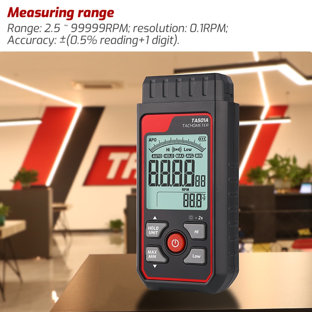 Tacómetro láser TA501A hasta 9 - Industrial Laser Tachometer reseña y precio