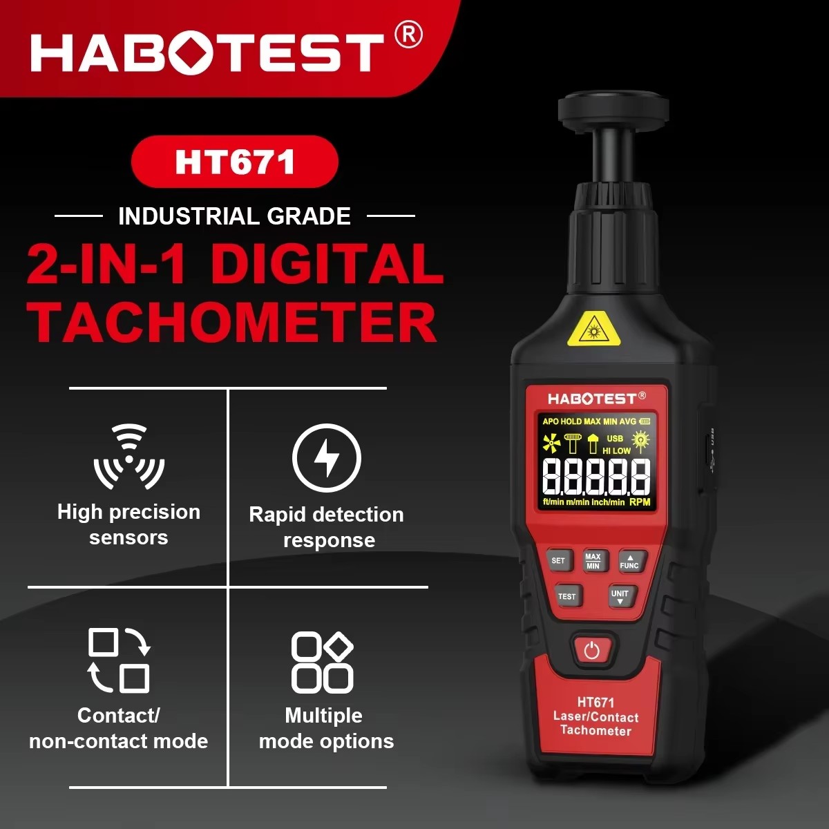Tacómetro Digital 2 en 1 HABOT - Industrial Laser Tachometer reseña y precio