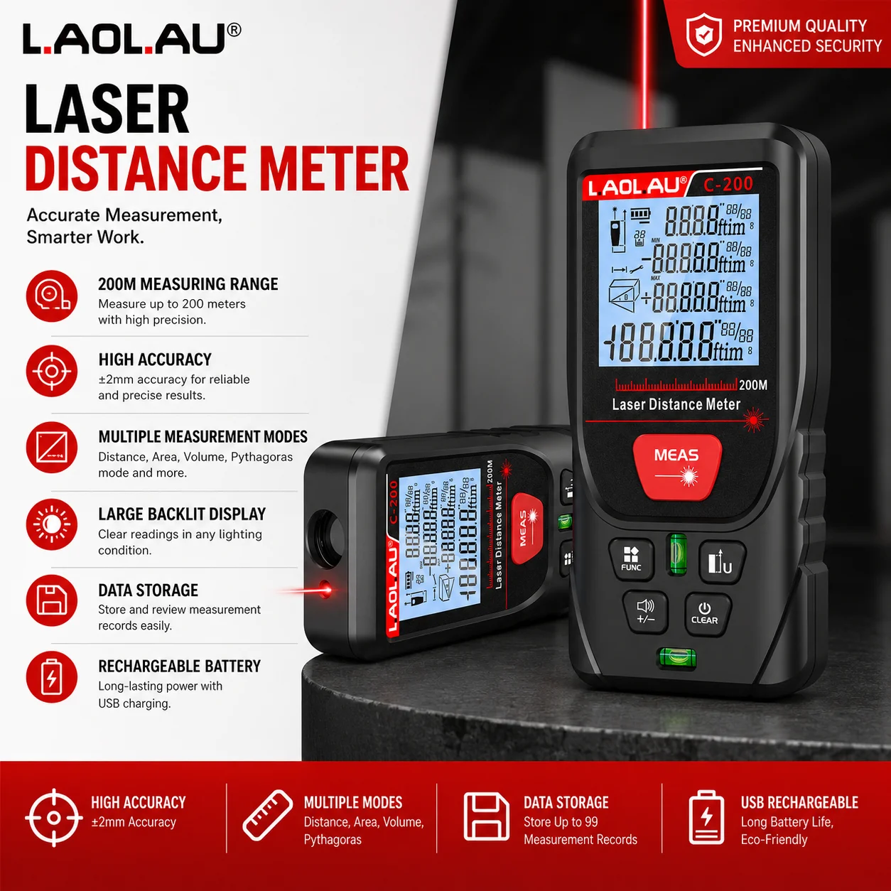 LAOLAU 50m/100m/120m/200m Medi - Industrial Laser Rangefinder reseña y precio